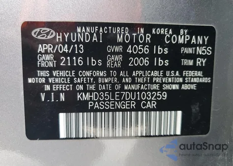 2013 Hyundai Elantra Gt from USA, damaged, VIN KMHD35LE7DU103259